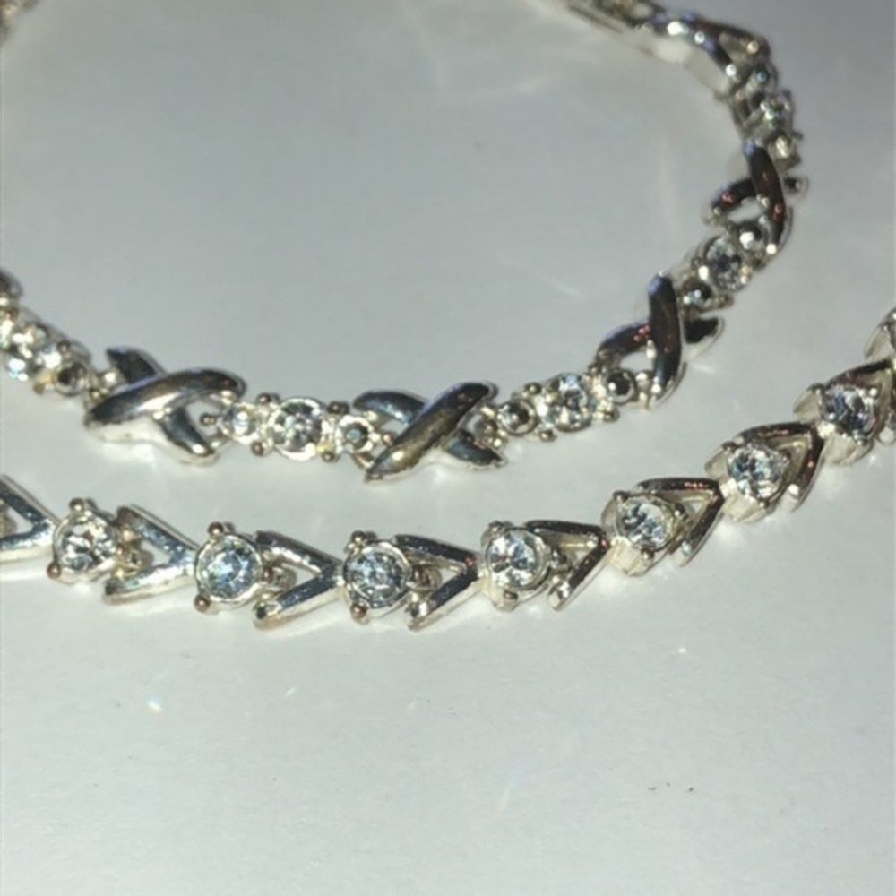 2 Vintage Avon Silver Tone & Clear CZ Rhinestone Bracelets